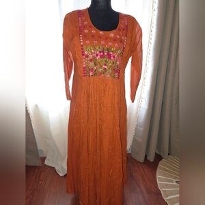 Orange Embroidered Indian Maxi Dress Size 42
